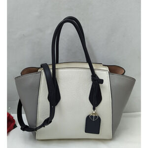 Kate Spade New York Grace White Gray Pebbled Leather Double Handles Satchel Bag